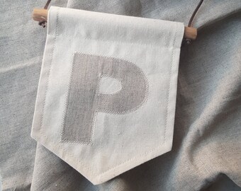 linen fabric, Single Initial Banner, Letter P