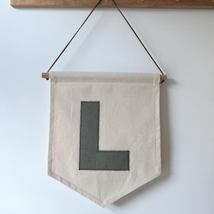 Personalised Initial, Medium, Linen Flag, Childs Custom Fabric Hanging Nursery decoration