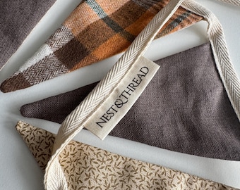 Autumn Fabric Bunting, Plaid, Linen & Floral Garland