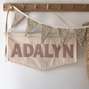 Extra large Personalised Linen Name Banner, Custom Fabric Appliqué Wall Flag,  Kids Room Decor, Nursery Wall Hanging, Birthday Gift