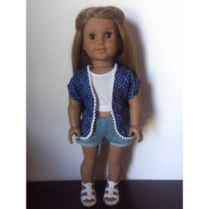 Blue Patterned Kimono made to fit 18 inch dolls such as American Girl dolls image 1