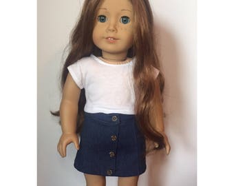 Button Front Denim Mini Skirt made to fit 18 inch dolls such as American Girl dolls