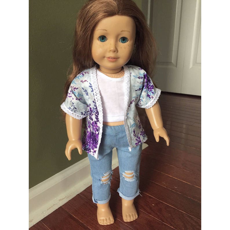 Floral Kimono Cardigan made to fit 18 inch dolls such as American Girl dolls image 1