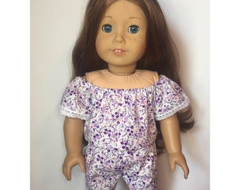 Purple Floral Romper made to fit 18 inch dolls such as American Girl dolls