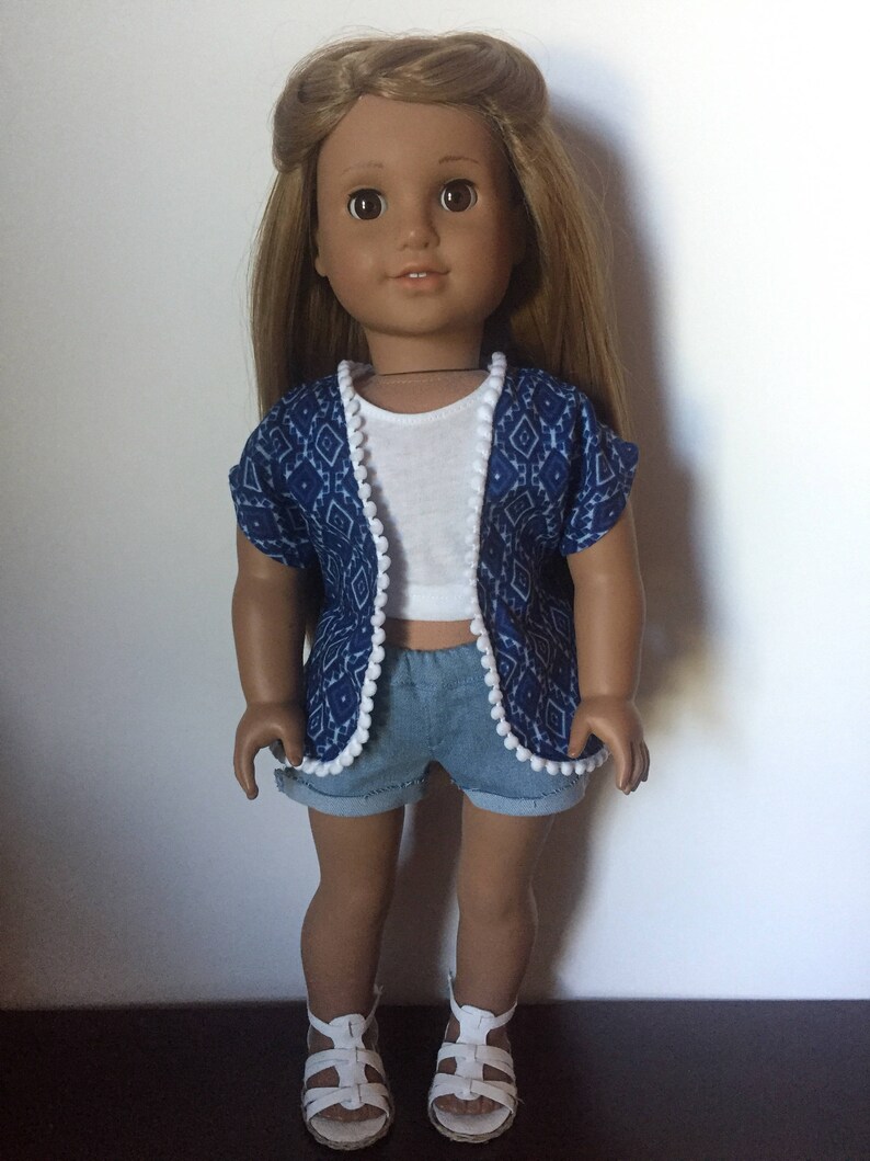 Blue Patterned Kimono made to fit 18 inch dolls such as American Girl dolls image 3