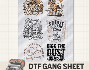 Western DTF Gang Sheet 6 Heat Transfer T-Shirt Transfers Cowboy Country - Western T-shirt transfers