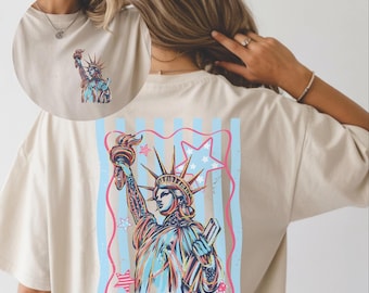 Fourth of July PNG, patriotic Statue of Liberty and stars back and pocket print digital download, summer Independence Day craft, sublimation