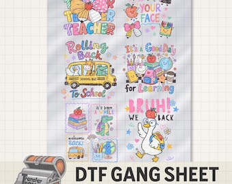Back to School Teacher DTF Iron On Gang Sheet, T-Shirt Transfers for Teachers, Ready to Press, Back to School Iron on Transfers