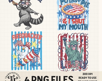 Patriotic PNG Bundle, 4th of July Sublimation Designs Funny Summer DTF Transfers Retro Doodle USA Clipart, Independence Day Digital Download