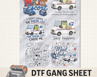 Postal Worker DTF Gang Sheet | Mail Carried Transfer Sheet for T-Shirts, Bags & Crafts | 23x30 Ready to Press transfers