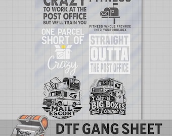 Postal Worker DTF Gang Sheet | Mail Carrier T-Shirt Transfers 23x30 inches | Heat Press Transfers for USPS, Mail Lady, Mailman, Crafts