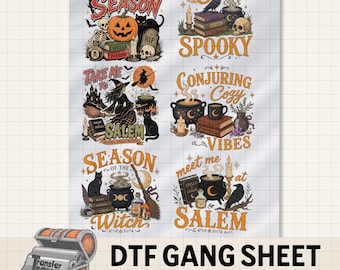 Halloween DTF Gang Sheet 22x33 | Spooky Season DTF Transfers Ready to Press | Salem Witch Gang Sheet DTF Print Gang Sheet