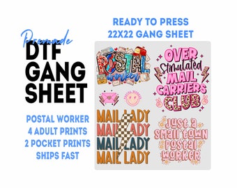Postal Worker DTF Gang Sheet 22x22 | Mail Lady Transfers Ready to Press | Adult T-Shirt Transfers | Pocket Prints | Mail Carrier Crafts