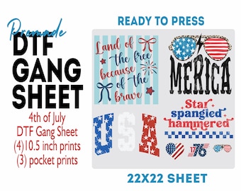 4th of July DTF Transfer Sheet | Independence Day Iron-On Transfers Gang Sheet 22x22 Ready to Press Full Color T-Shirt Transfers