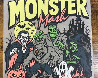 Monster Mash DTF Transfer, Halloween Logo for T-shirts, Hoodies, Fall and Halloween Crafts, Vibrant Ghoul Design, DIY Iron-On Transfer Sheet