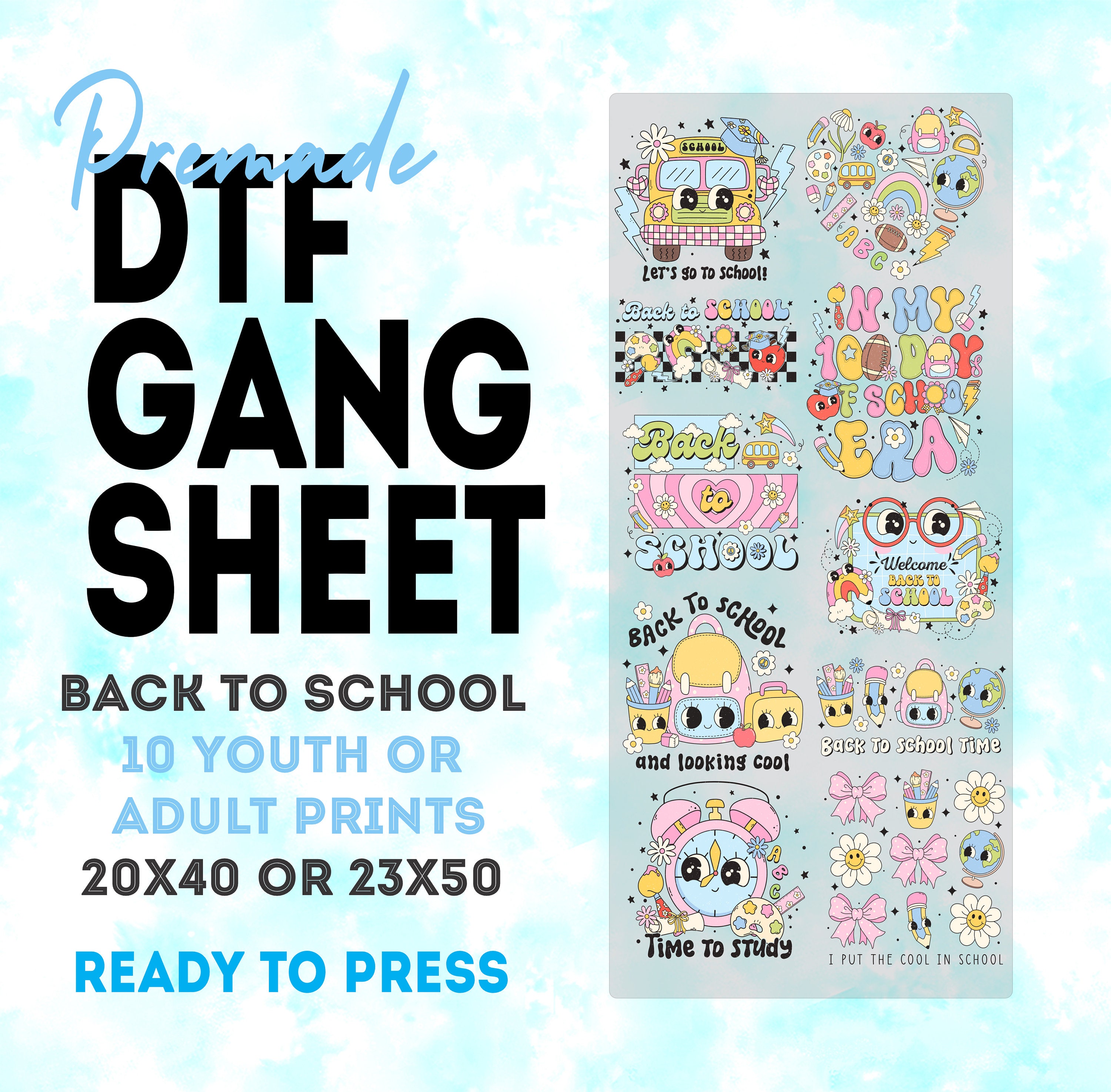 Back To School DTF Transfers: Ready To Press Gang Sheet