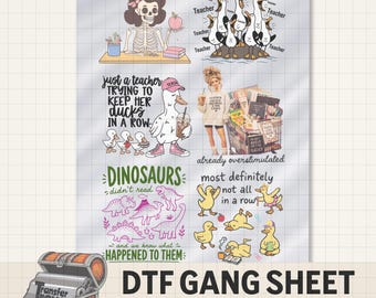 Funny Teacher DTF Gang Sheet | Iron on Transfers for T-shirts, Tote Bags & Apparel | Back to School, Educator Humor, DTF Ready to Press