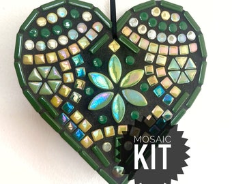 Green and Yellow Petal Heart Mosaic Kit | Make Your Own Mosaic | DIY Craft Kit | Gift Idea