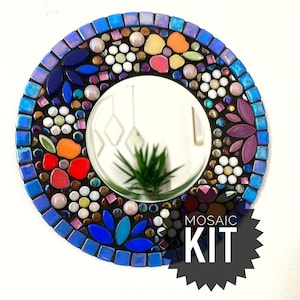 20cm Flower Mirror - Black Grout Mosaic Kit | Make Your Own Mosaic | DIY Craft Kit | Gift Idea