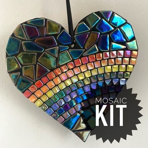 Small Rainbow Heart Mosaic Kit - Black Background | Make Your Own Mosaic | DIY Craft Kit | Gift Idea