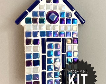 Blue and White Beach Hut - White Grout Mosaic Kit | Make Your Own Mosaic | DIY Craft Kit | Gift Idea