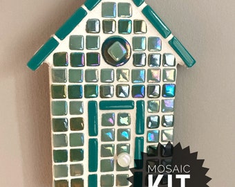 Teal Beach Hut - White Grout Mosaic Kit | Make Your Own Mosaic | DIY Craft Kit | Gift Idea