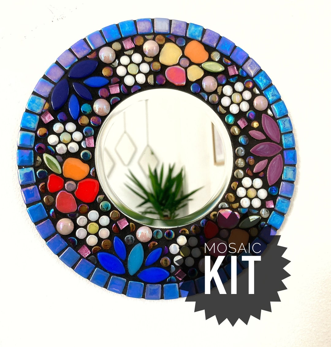 20cm Flower Mirror Black Grout Mosaic Kit Make Your Own Mosaic DIY ...