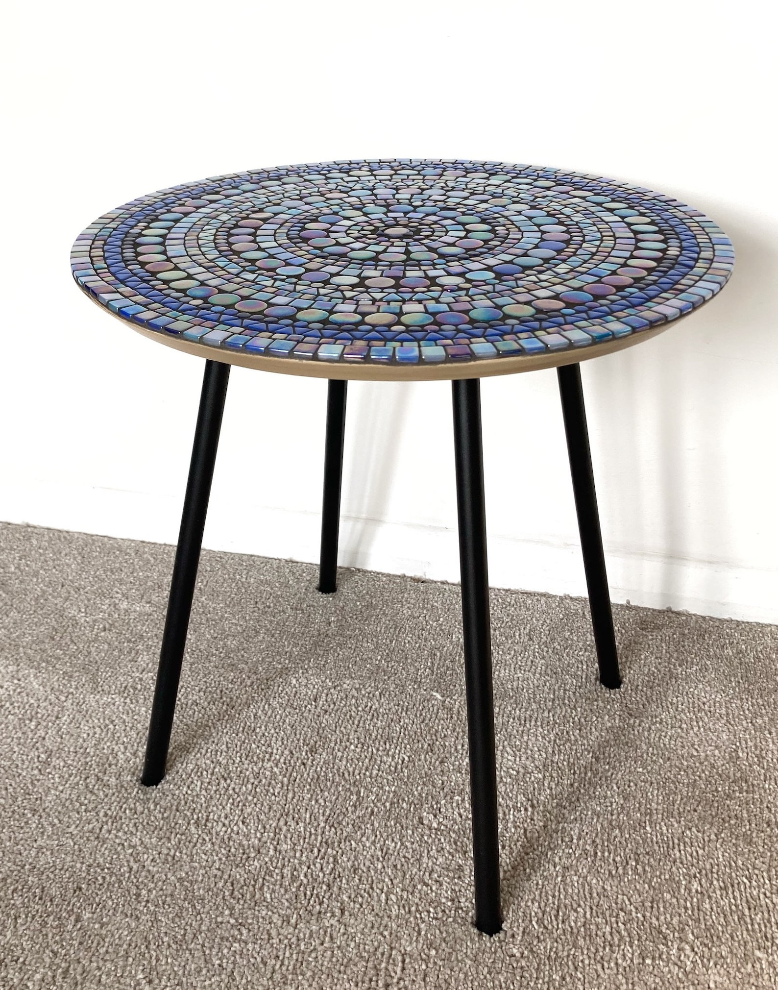 Handmade Unique Mosaic Blue 40cm Round Side Table Furniture Etsy