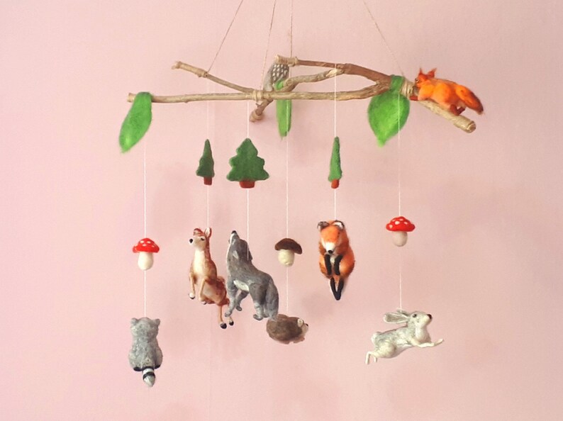 BABY MOBILE Woodland Mobile Needle Felt Animals Hanging Etsy