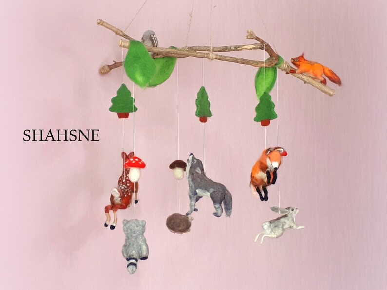 BABY MOBILE Woodland Mobile Needle Felt Animals Hanging Etsy