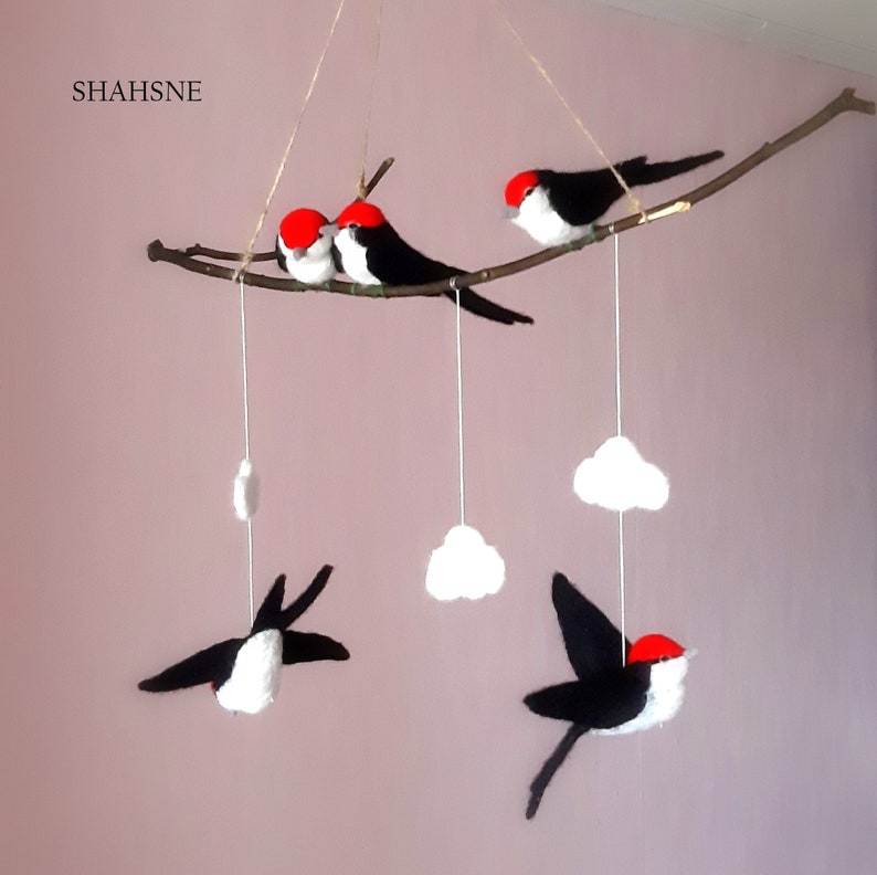 HANGING BIRD mobile art Baby mobile Nursery mobile Felted Etsy