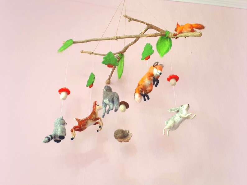 BABY MOBILE Woodland Mobile Needle Felt Animals Hanging Etsy
