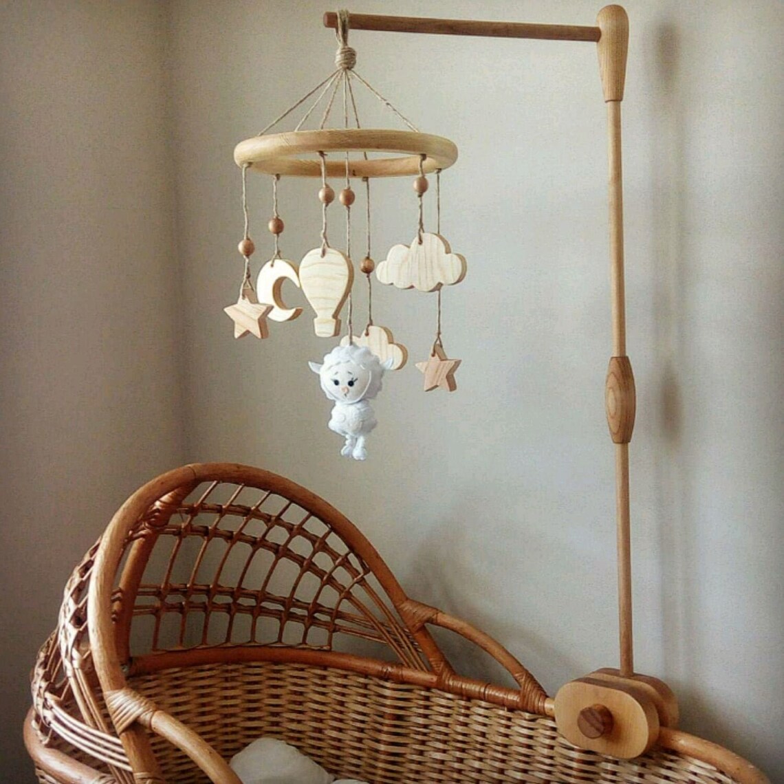 Wooden mobile arm Crib mobile arm baby mobile hanger white Etsy
