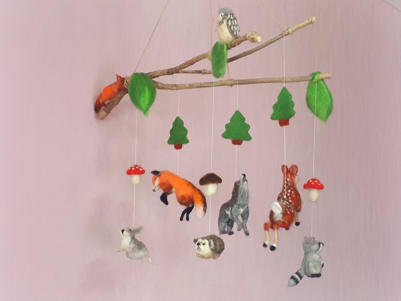 BABY MOBILE Woodland Mobile Needle Felt Animals Hanging Etsy
