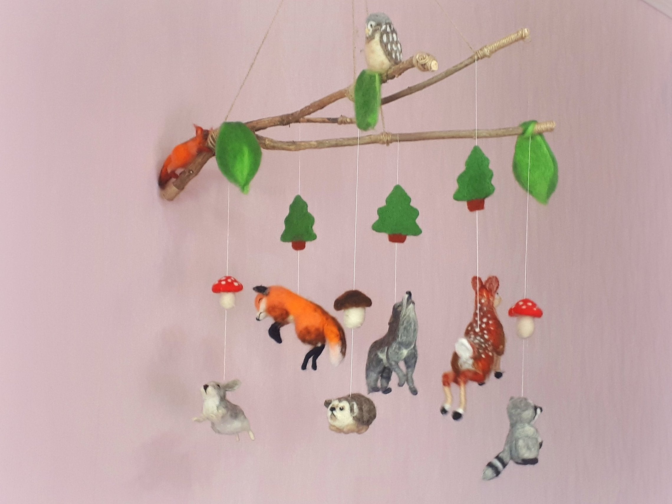BABY MOBILE Woodland Mobile Needle Felt Animals Hanging Etsy