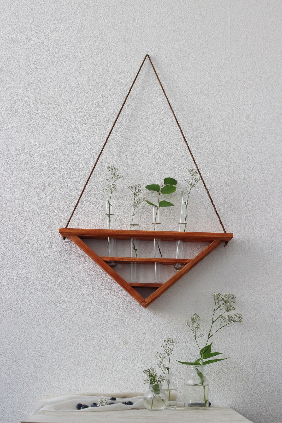 Glass Vase on a Wooden Plant Stand Glass Planter Water Plant Etsy