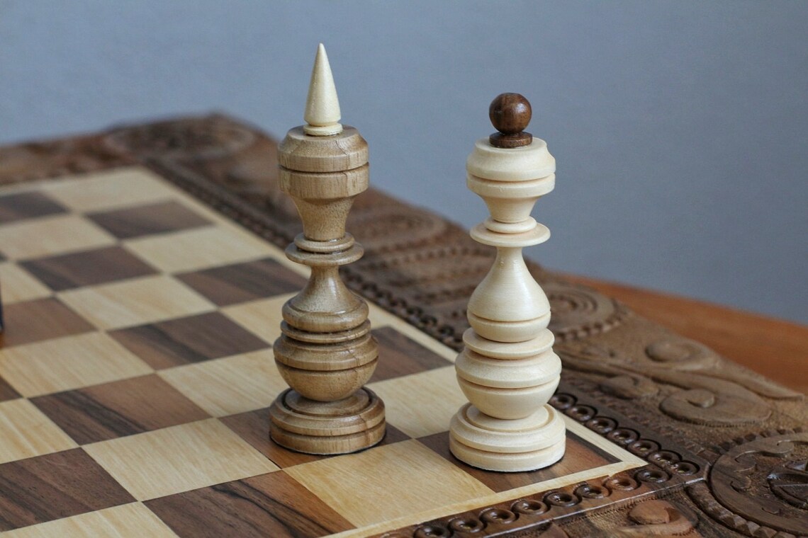 Wood carving chess pieces with box Weighted Staunton chess Etsy