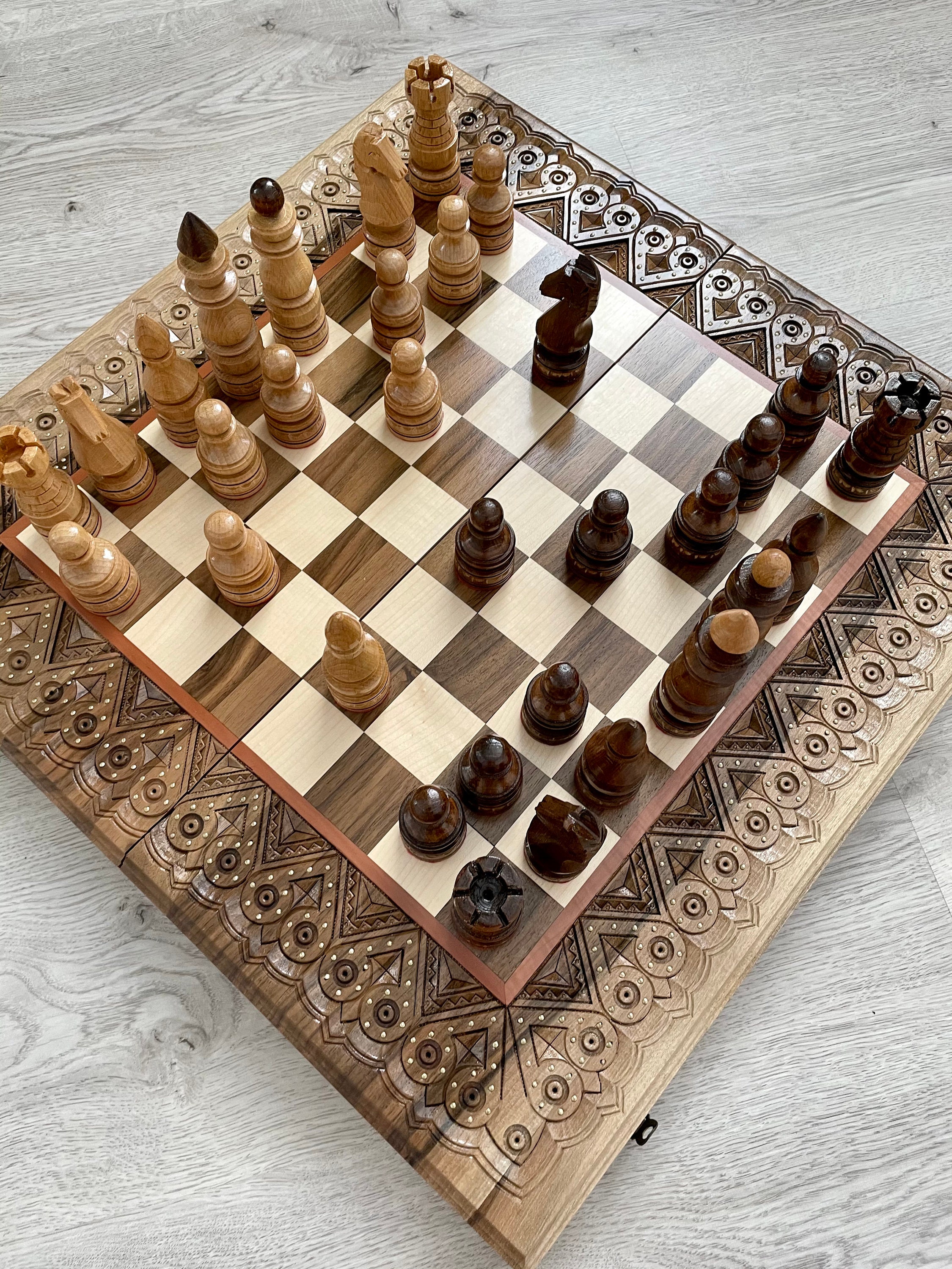 Bold Luxury Chess Set with hand-carved wooden pieces and supreme board –