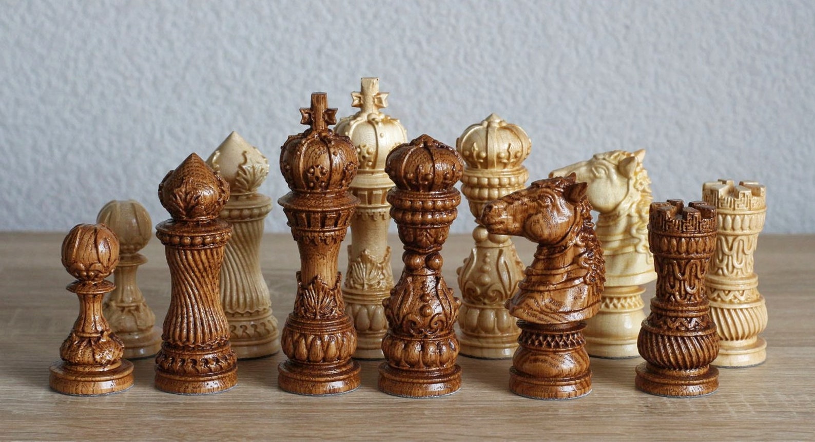 Large wood carving chess pieces with box Luxury wooden chess Etsy