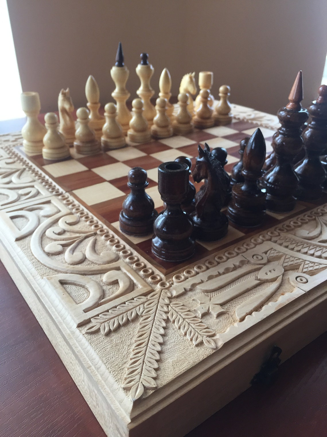 Original Chess Set Wood Carving Chess Pieces Handmade Wooden Etsy