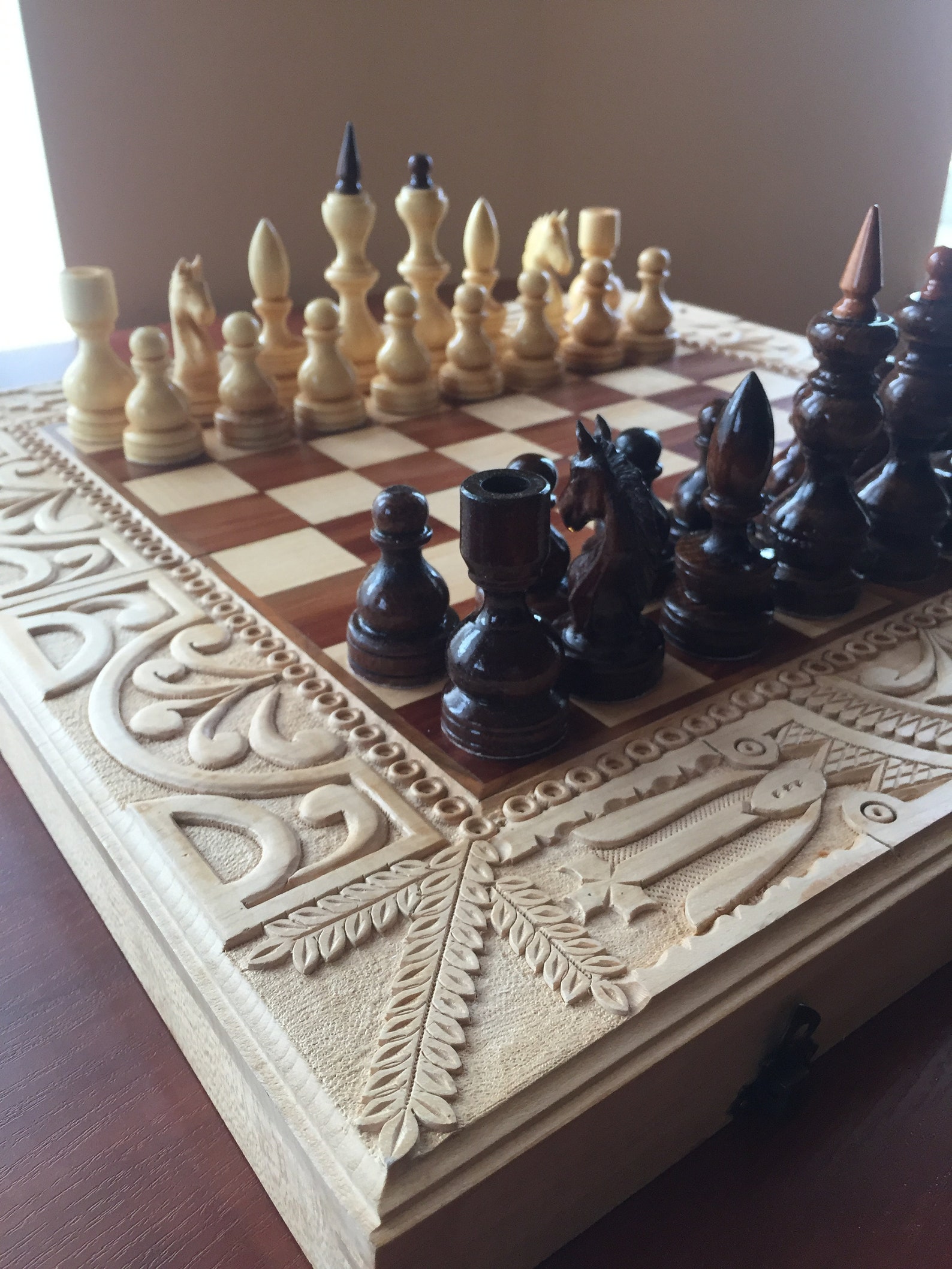 Original Chess Set Wood Carving Chess Pieces Handmade Wooden Etsy