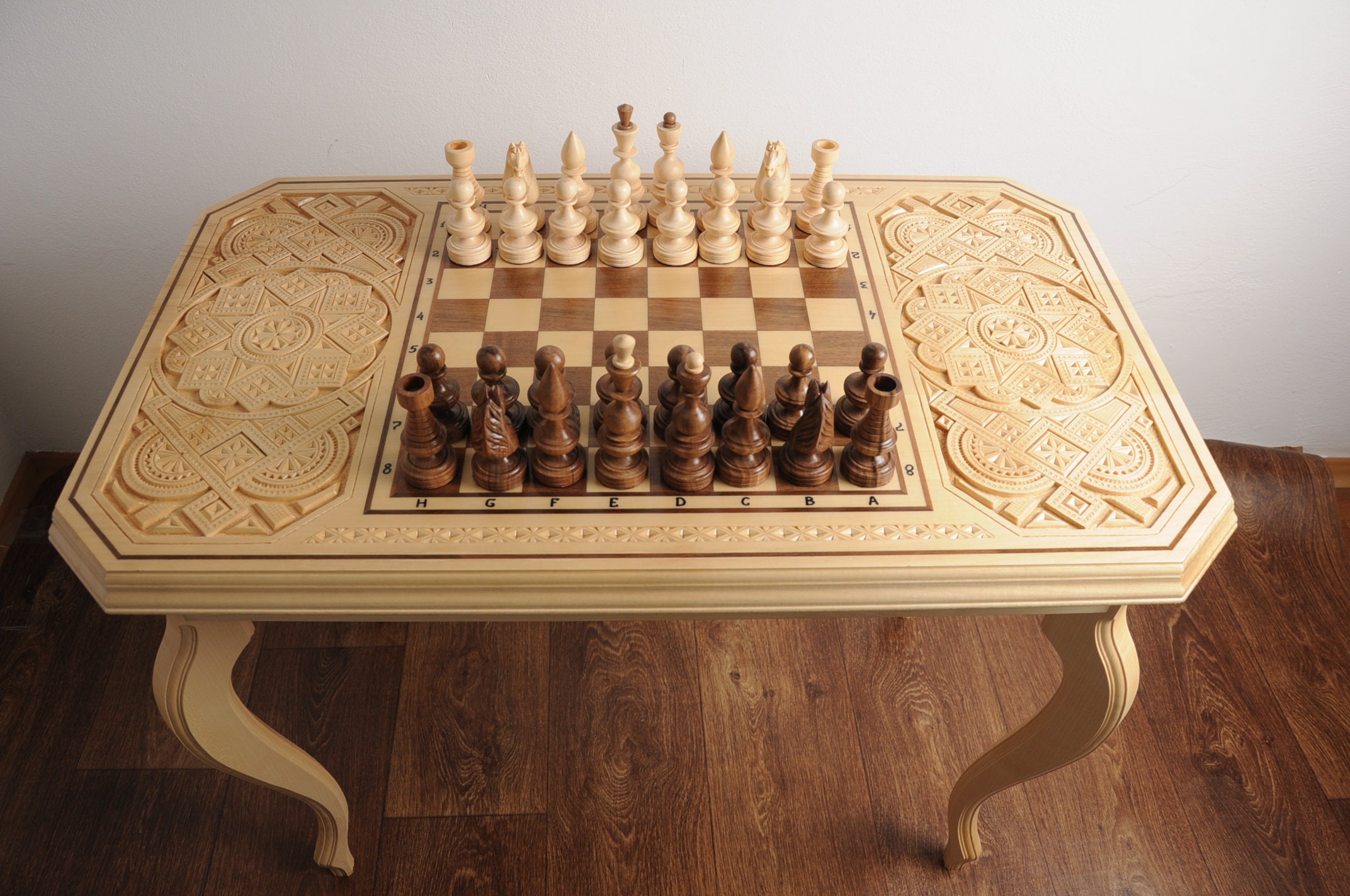 Large chess set wood Wooden chess board set Carved Chess Etsy