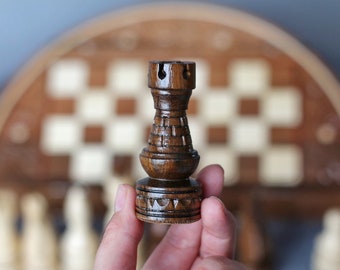 Carved wooden pieces with box Large chess set Handmade wooden chess pieces maple and walnut Hand carved pieces and case