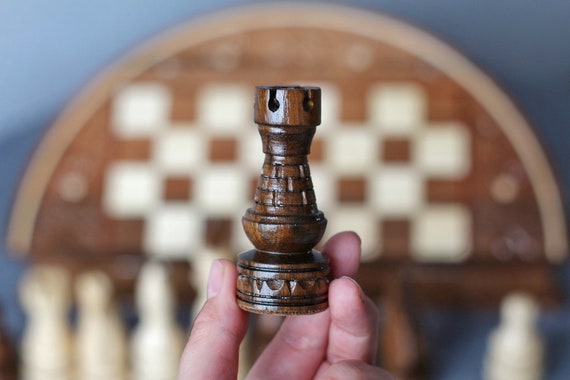 Hand Crafted Walnut And Maple Checkers/Chess Board With Carved