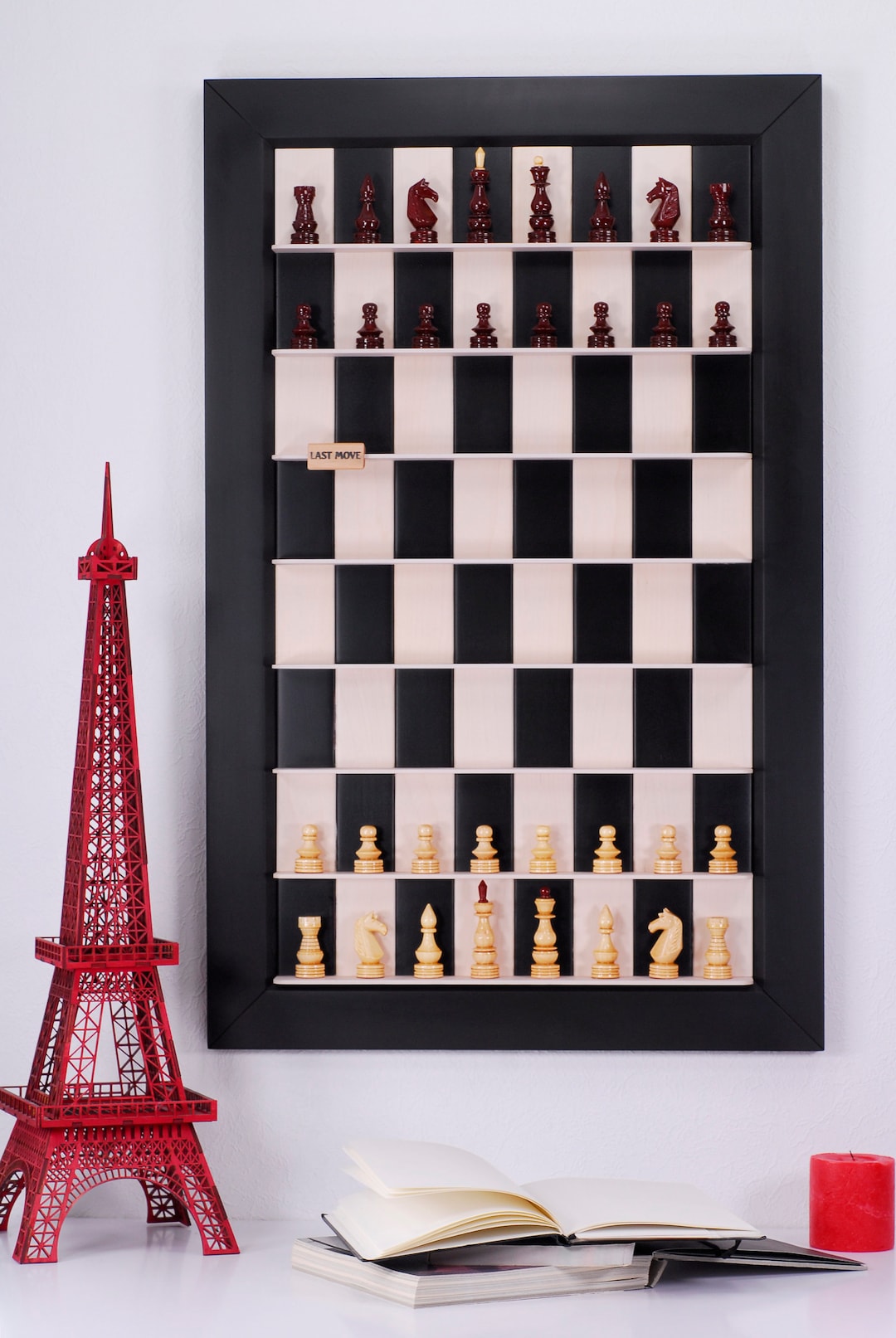 Handcarved Wall Mounted Chess Vertical Wooden Chess Set Wood Handmade