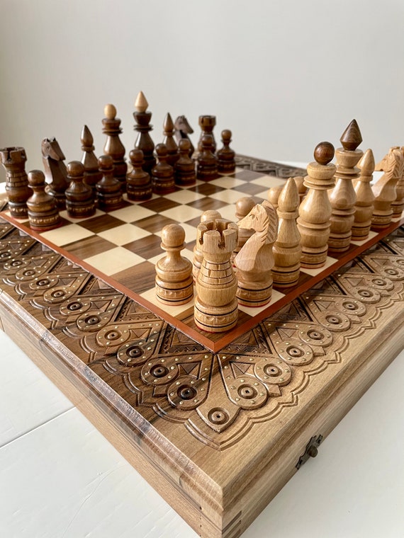 GALANT Exclusive Hand Carved Wooden Chess Set 58 x 58cm Extra Large chess  Board