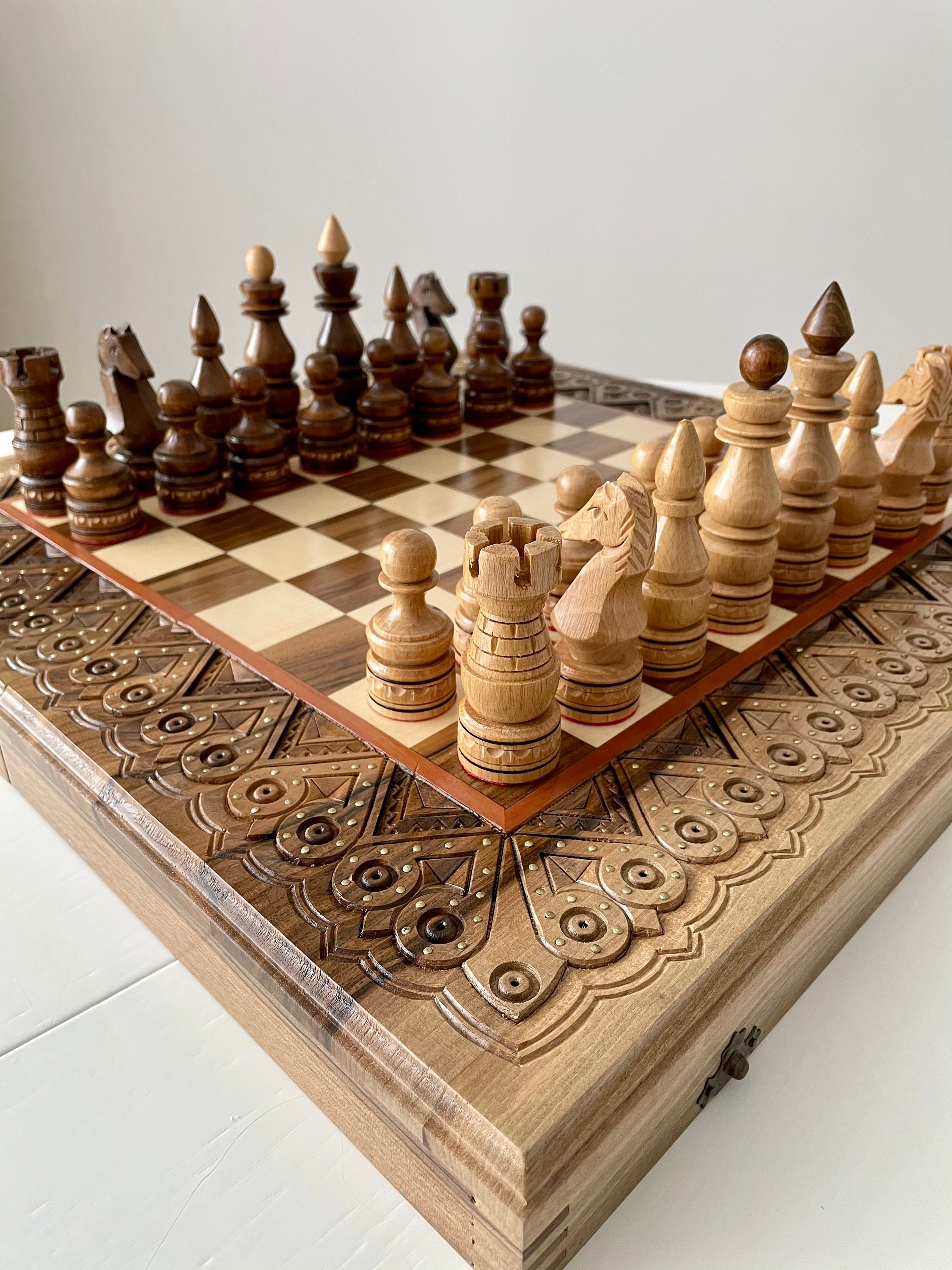 Decorative Chess Hand Carved Chess Boards Large Wooden Chess - Etsy