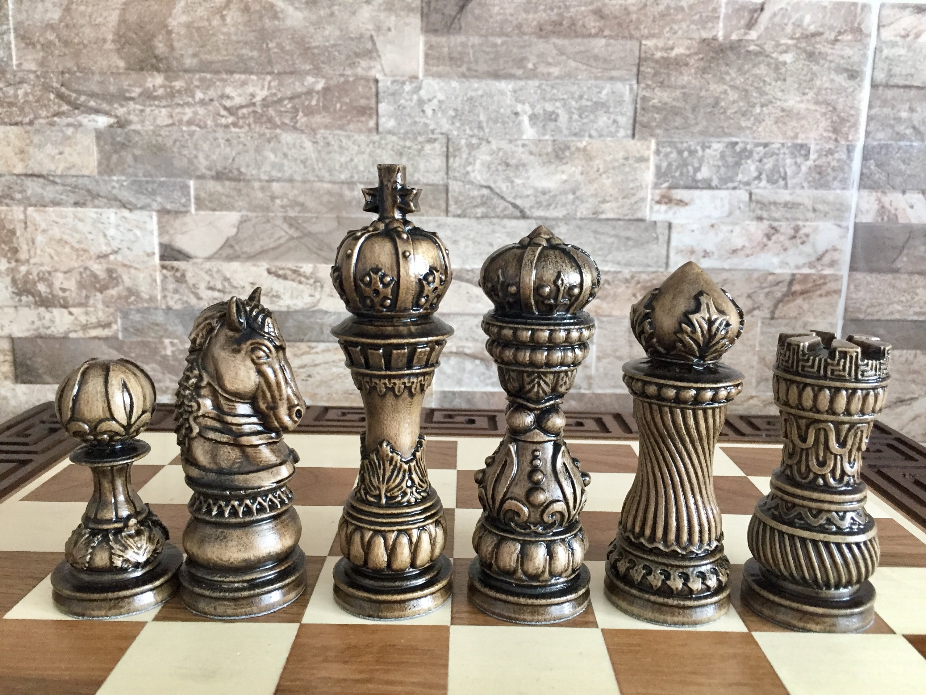 Large wood carving chess pieces with box Luxury wooden chess Etsy