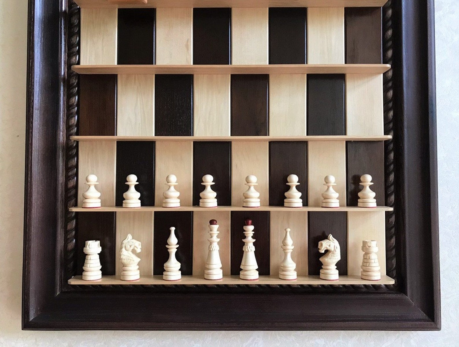 Vertical wooden chess set Handmade modern chess board Wall Etsy