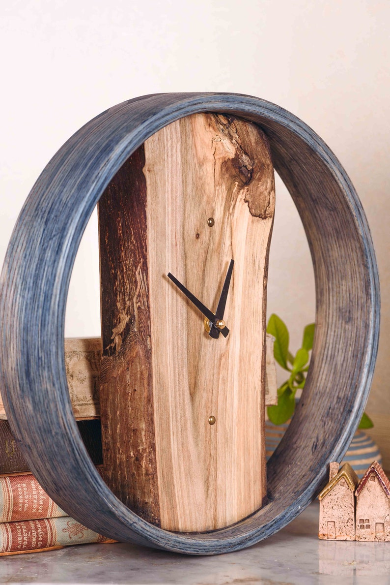 Wooden Round Wall Shelf Clock Quartz Silent Non Ticking Etsy